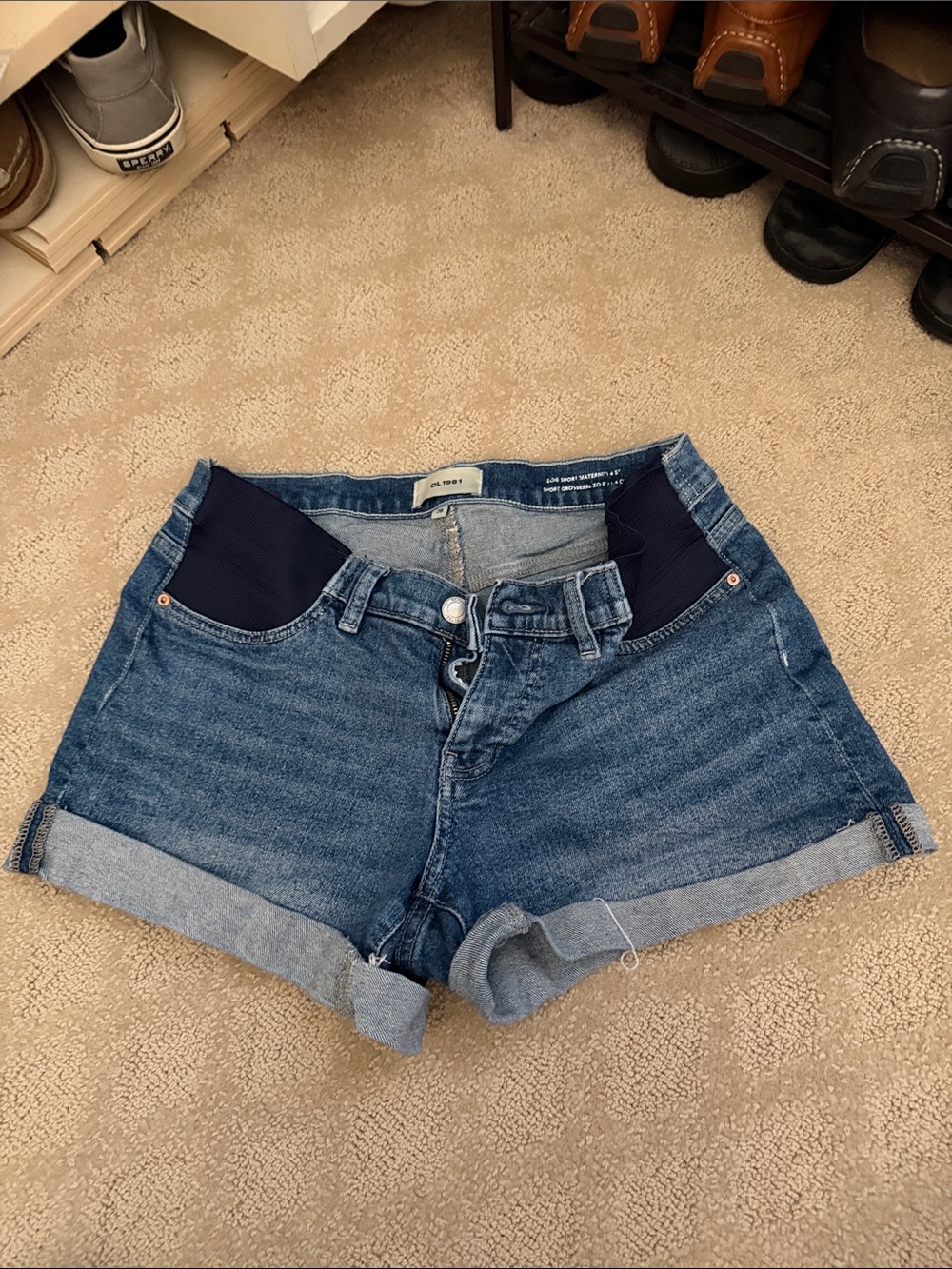 DL1961 Blue Maternity Denim Shorts with Elastic Insets